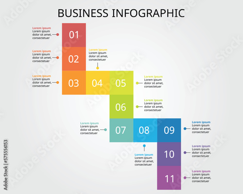 square timeline chart template for infographic for presentation for 11 element
