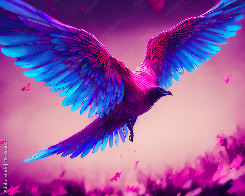 Obraz premium Crow flying with wings colorful illustration art with Generated AI