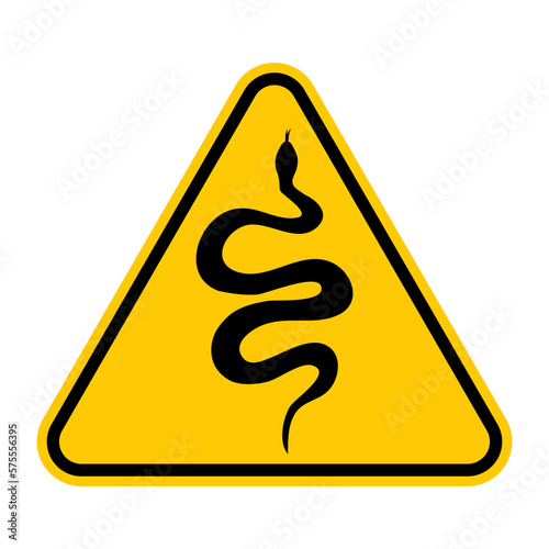Snakes warning sign. Vector illustration of yellow triangle sign with venomous snake icon inside. Risk of snakebite. Hazard symbol. Dangerous area. High probability of poisoning with reptile venom.
