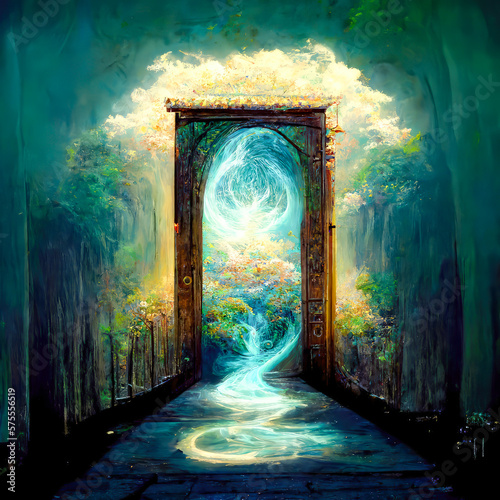 magical gate of spiritual parallax illustration art with Generated AI