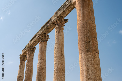 Colonnade with Corinthian Pillars at the Roman Cardo Maximus Colonnaded Street in Gerasa, Jarash, Jordan photo
