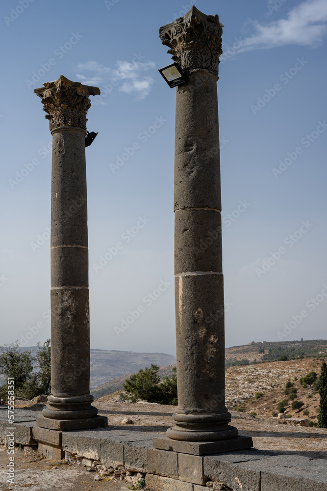 Corinthian Black Basalt Columns on the Roman Church Terrace of Gadara in Umm Qays, Jordan