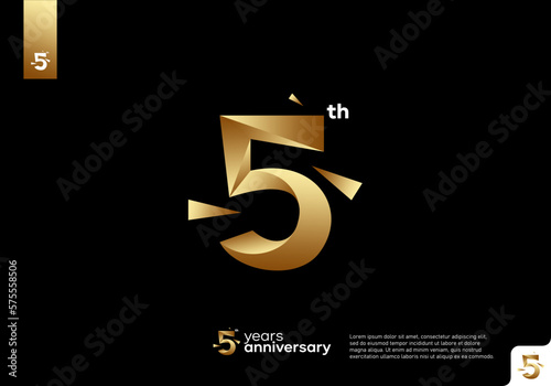 Number 5 gold logo icon design, 5th birthday logo number, 5th anniversary.