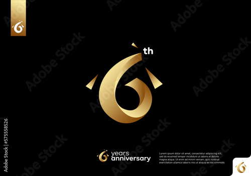 Number 6 gold logo icon design, 6th birthday logo number, 6th anniversary.