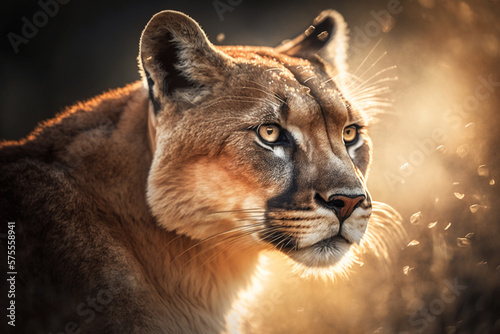 A Captivating Shot of a Puma in the Forest During Sunset
