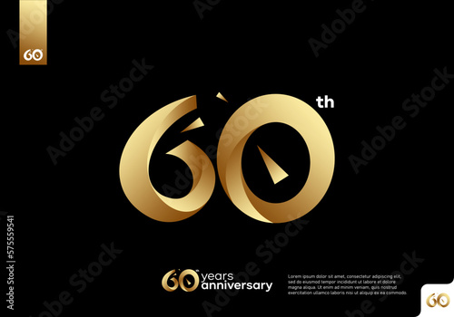 Number 60 gold logo icon design, 60th birthday logo number, 60th anniversary.
