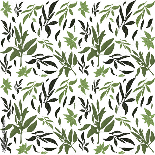 Seamless pattern with green leaves of ceylon tea