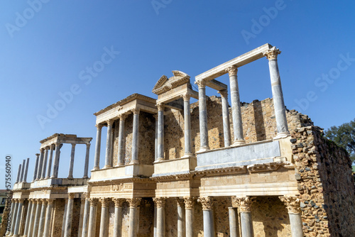 Teatro romano de Mérida (siglo I a.C.). Escenario (frons scaneae). Patrimonio de la Humanidad por la UNESCO desde 1993. Badajoz, Extremadura, España. photo