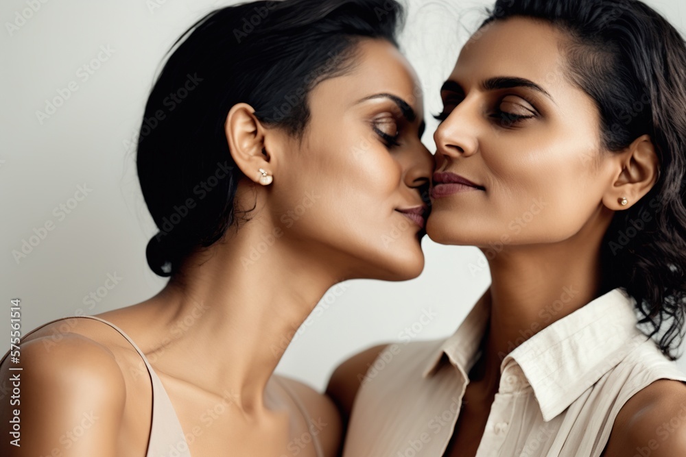 Tender kissing indian young women. Generative AI Tender kissing indian young women. Generative AI