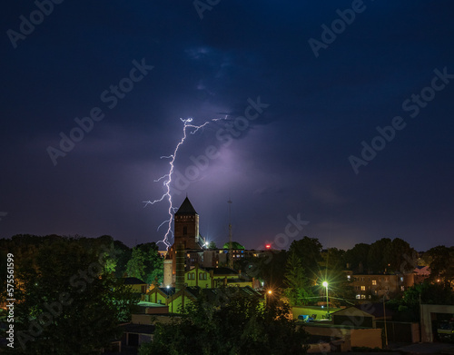 Lightning over church