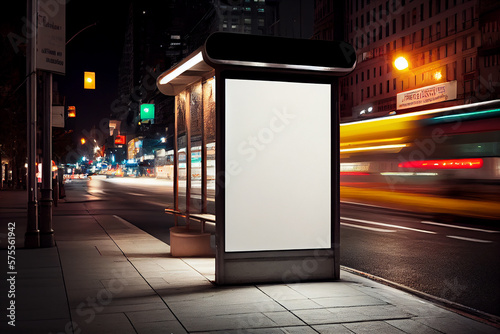 Mockup of blank advertising light box on the bus stop, Generative AI