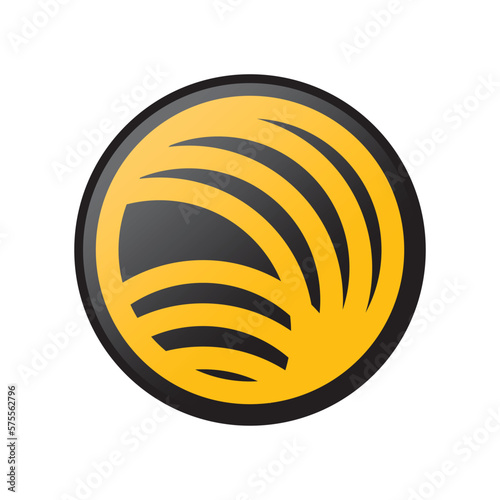Vector abstract icon, modern looks, glossy surface, round shape with waves,  the feeling of energy, speedy or future technology. Black and yellow colors.