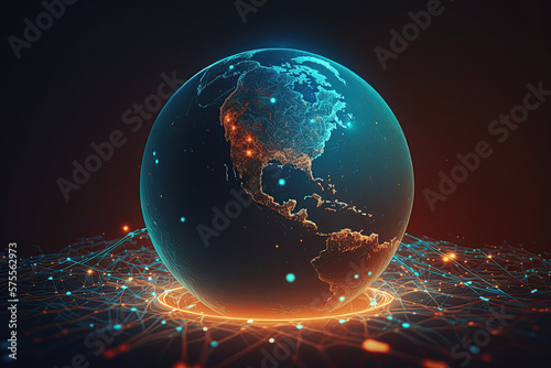 Global network. global connection. illuminated earth. Global Internet. generative ai