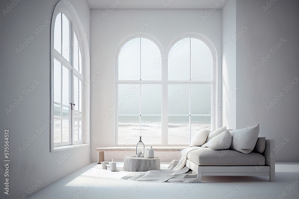 bright room with large white windows, Generative Ai bright room with large white windows, Generative Ai
