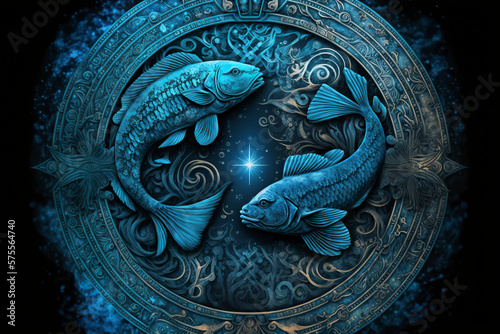 Pisces zodiac symbol. Astrological stylized conceptual illustration. Generative AI.