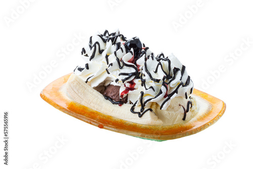 Delicious ice cream banana split sundae photo