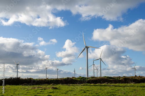 Wind turbines for electric power production, Wexford, Ireland.