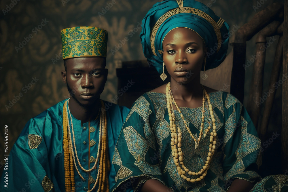 Generative AI. African siblings on traditional attire