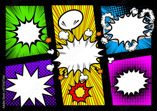 アメコミ風コマ割り素材 pop art comics book magazine, speech bubble, balloon, box message