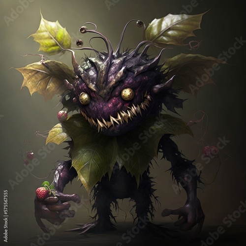 Fantasy RPG blackberry goblin illustration, created with generative ai photo