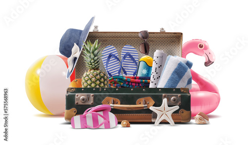 Beach accessories and vintage suitcase