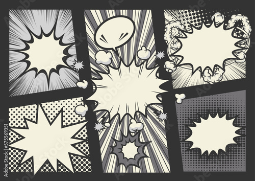 アメコミ風コマ割り素材 pop art comics book magazine, speech bubble, balloon, box message