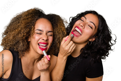 Two best friends, an Afro and Latina, get ready for a night out, laughing and having a great time while getting glam.