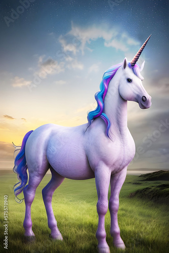 Cute Unicorn horse, horn animal fantasy.Generative AI  © Vieriu