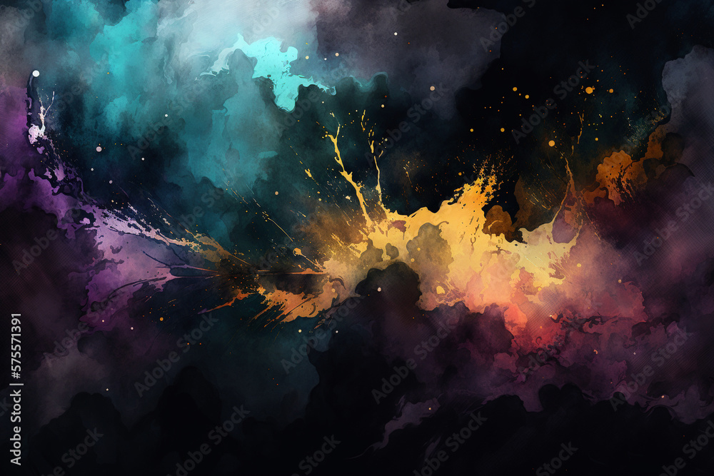 Smoke and splashes in the watercolor style. Generative AI background.