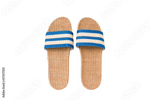 Blue beach sandals isolated on white background.