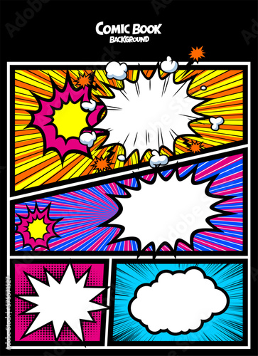 アメコミ風コマ割り素材 pop art comics book magazine, speech bubble, balloon, box message