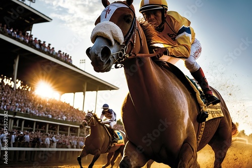 Stampa su tela Jockeying for the Win at the Kentucky Derby