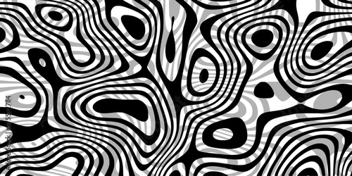 Black wavy lines and shapes, abstract vector background, creative pattern