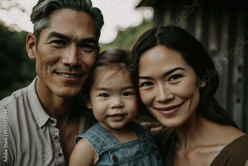 An hispanic father, mother, and son experiencing pure happiness. Generative AI illustration.
