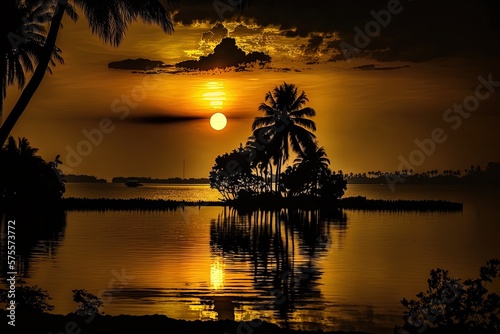 Ashtamudi Lake, Kollam, at dusk Generative AI photo