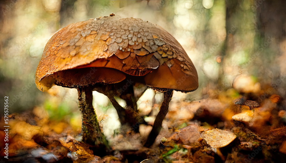 Fototapeta premium Boletus edulis or cep, edible wild mushroom in a forest. Generative Ai