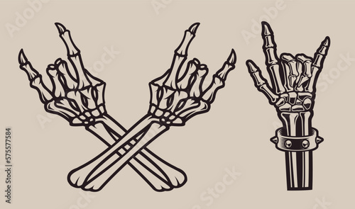 Set vector illustration hands skeleton on a light background 