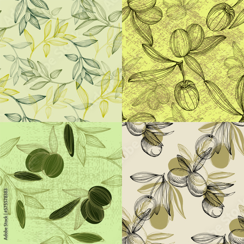 Seamless pattern with olive branch. Olive branches sketch. Vector hand drawing wildflower for background, texture, wrapper pattern.