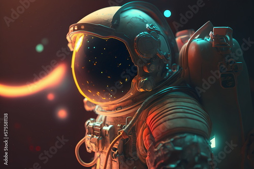 Astronaut isolated in deep space background. AI Generated