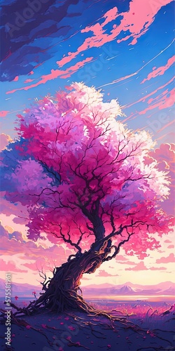 Beautiful oil painting spring Sakura blossom landscape background generative ai