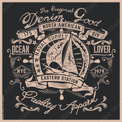 Heritage Sailing elements vector illustration.Shirt graphic design