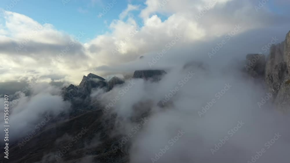 Tracking drone video showing low level clouds covering the Dolomites, Italy Tracking drone video showing low level clouds covering the Dolomites, Italy