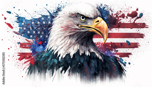 USA 4th of july independence day bald eagle with american flag with fireworks, Generative ai photo