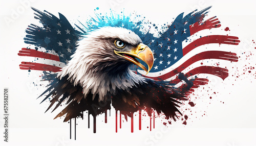 USA 4th of july independence day bald eagle with american flag with fireworks, Generative ai