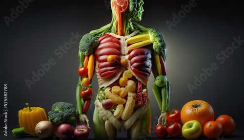 Man is made of vegetables and fruit. Vegan lifestyle concept, Healthy food fitness generative ai photo