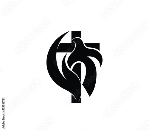 Fototapeta Naklejka Na Ścianę i Meble -  Cross with Holy Spirit Fire Silhouette, art vector design