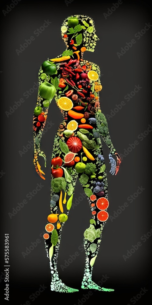 Man is made of vegetables and fruit. Vegan lifestyle concept, Healthy food fitness generative ai