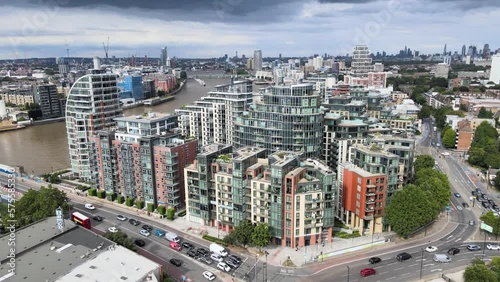 Aerial view beautiful London city panorama with modern real estate buildings