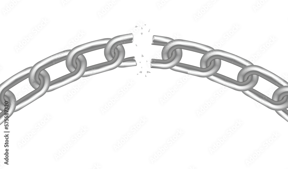 Broken chain. Defect and break of steel links