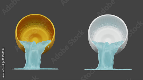element of gold and silver bowl with water thai culture from image traced 3d. songkran festival thailand travel.